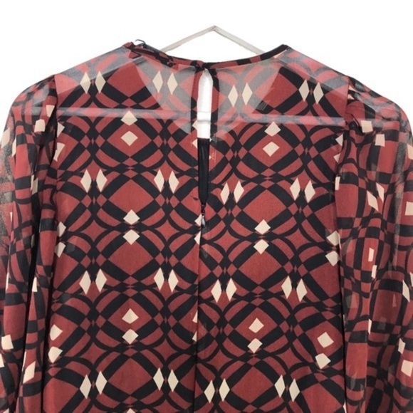 Zara  Geometric Sheer Mini Dress Red - Picture 3 of 7